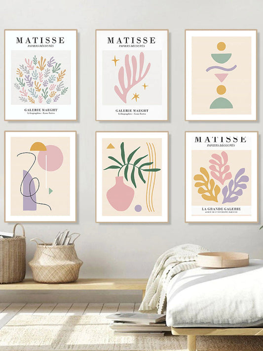 Poster Matisse Blumen Abstrakt | Bilder Wohnzimmer | Wandbilder Schlafzimmer | Deko Print ohne Rahmen | Bilder Set Matisse Beige