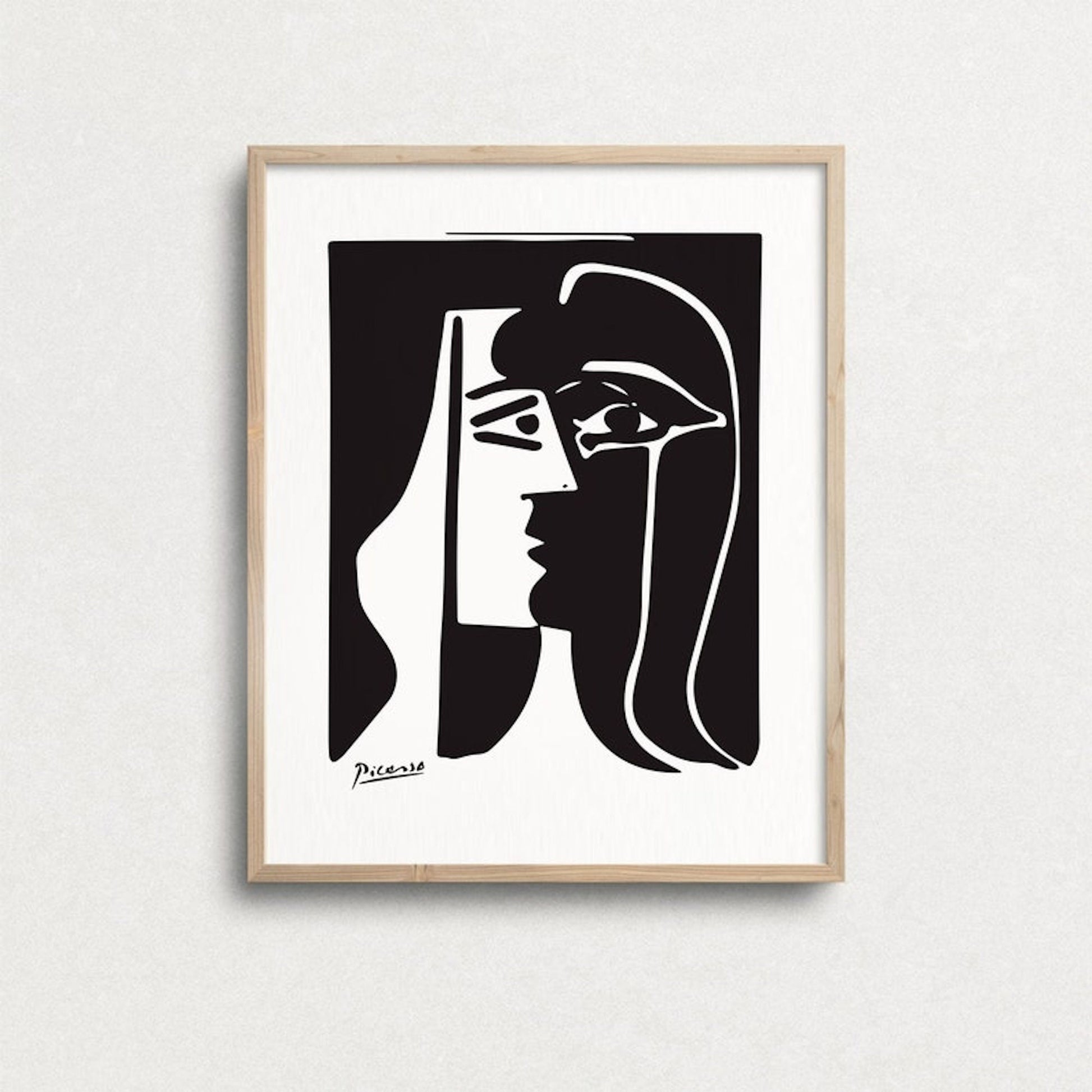 Trendiges Schwarz-Weiß Poster mit dem berühmten abstrahierten Gesicht, ideal für kreative Wohn- und Schlafräume von justgoodmood. Poster Schwarz Weiß Abstrakt I Vintage I Wohnkultur.