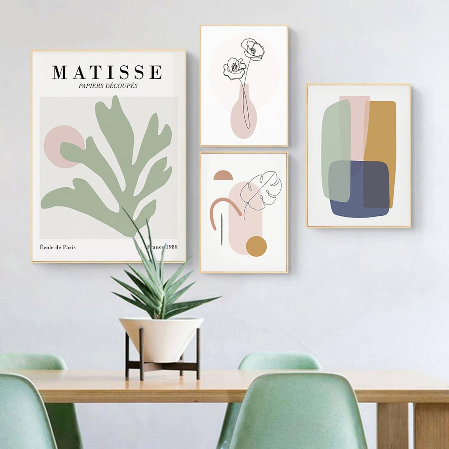 Poster Matisse Blätter Blumen Abstrakt | Bilder Wohnzimmer | Wandbilder Schlafzimmer | Deko Print ohne Rahmen | Bilder Set Matisse Grün