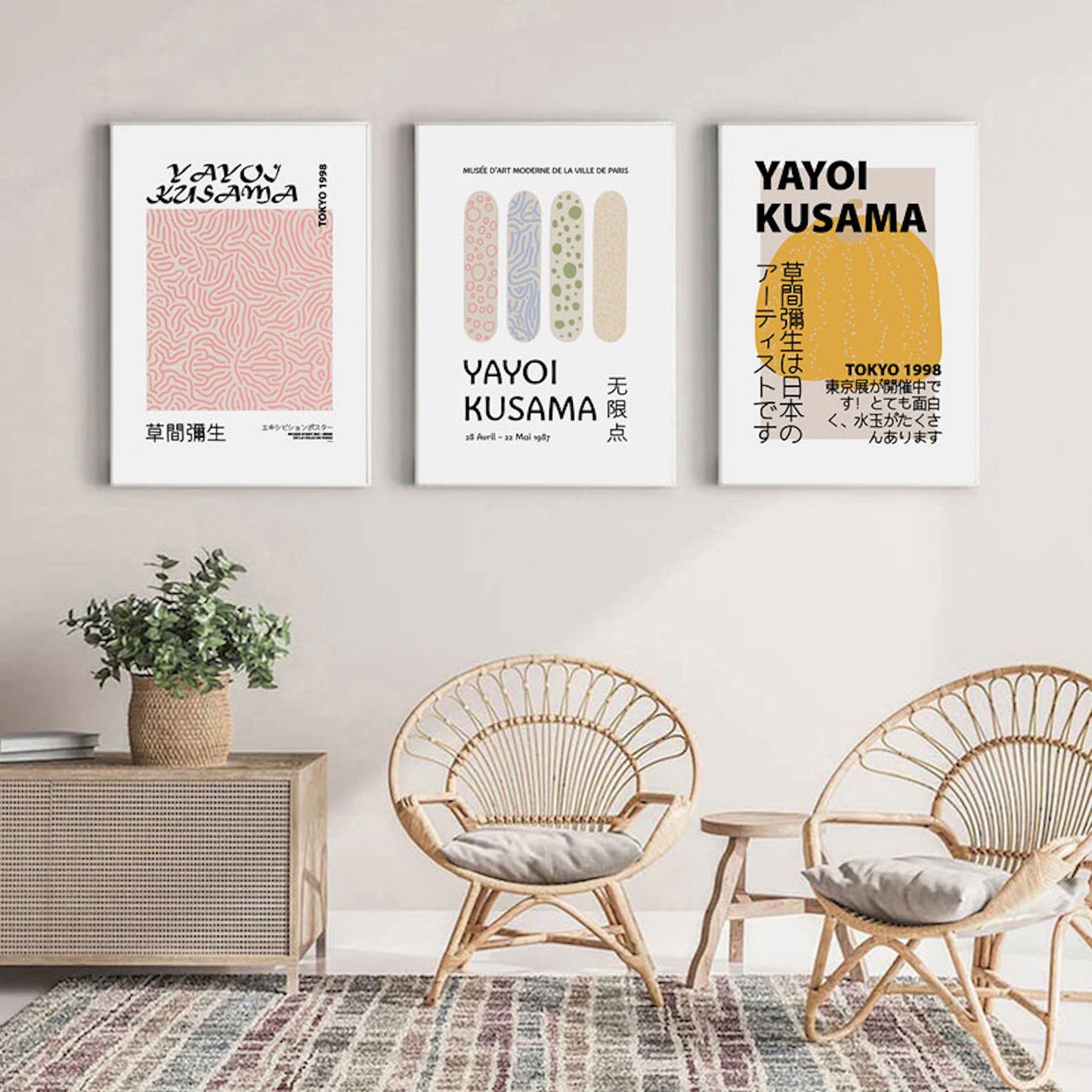 Poster Modern Yayoi Kusama Abstrakt Nordic | Bilder Wohnzimmer | Wandbilder Schlafzimmer | Deko Print ohne Rahmen | Bilder Set Kunstdruck