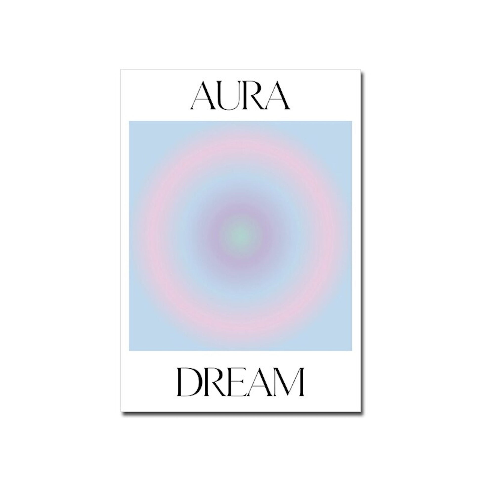 Entspannte Vibes mit dem 'Aura Dream' Poster von justgoodmood - Harmonische Farben in zartem Blau und Rosa, perfekt für Schlafzimmer und Wohnzimmer.