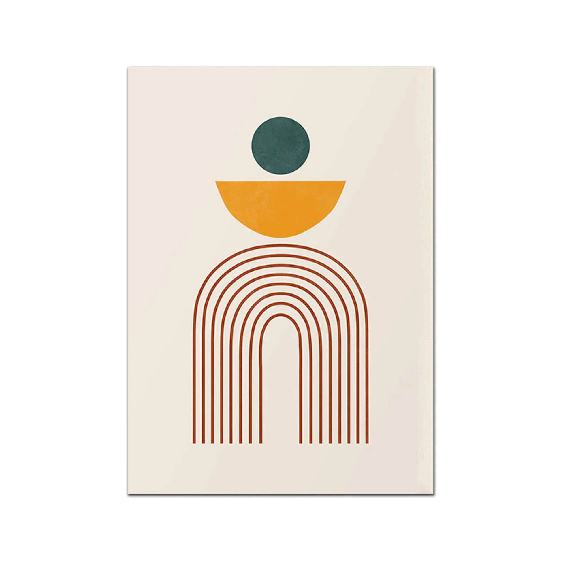 Bunte abstrakte Boho-Poster von justgoodmood mit Terrakotta- und Senfton, ein stilvolles Wandbild für Wohnzimmer und Schlafzimmer.