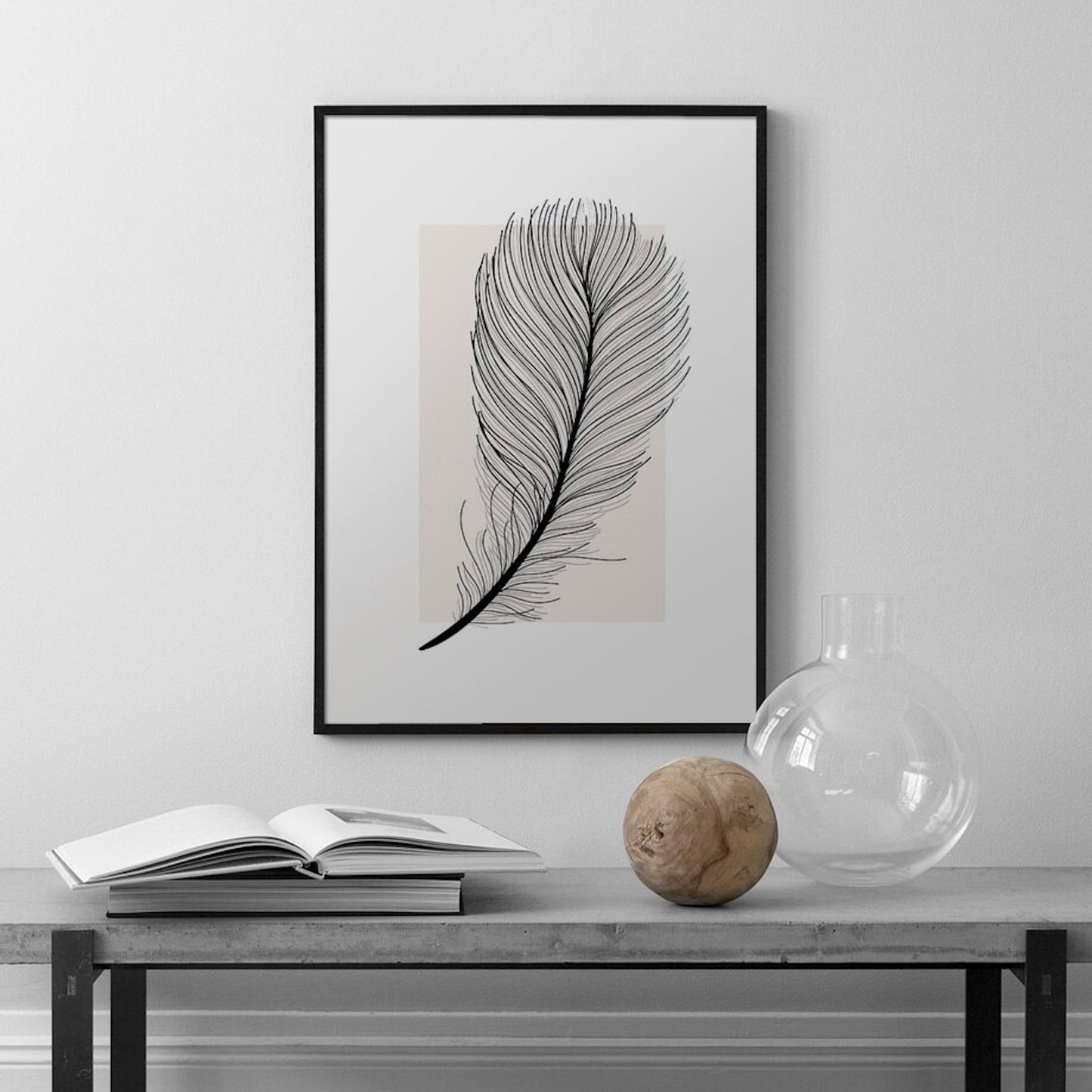 Poster black feather as a decorative print without a frame