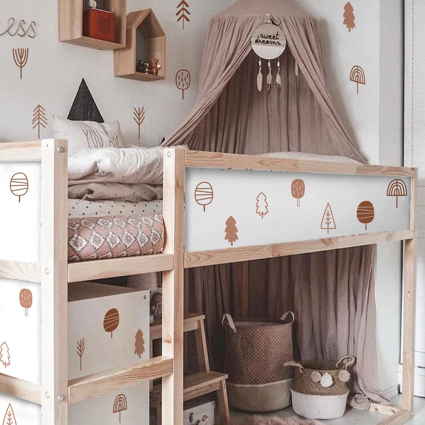 Wandaufkleber für Kinderzimmer Bäume und Tannen im Boho Stil als Sticker Set