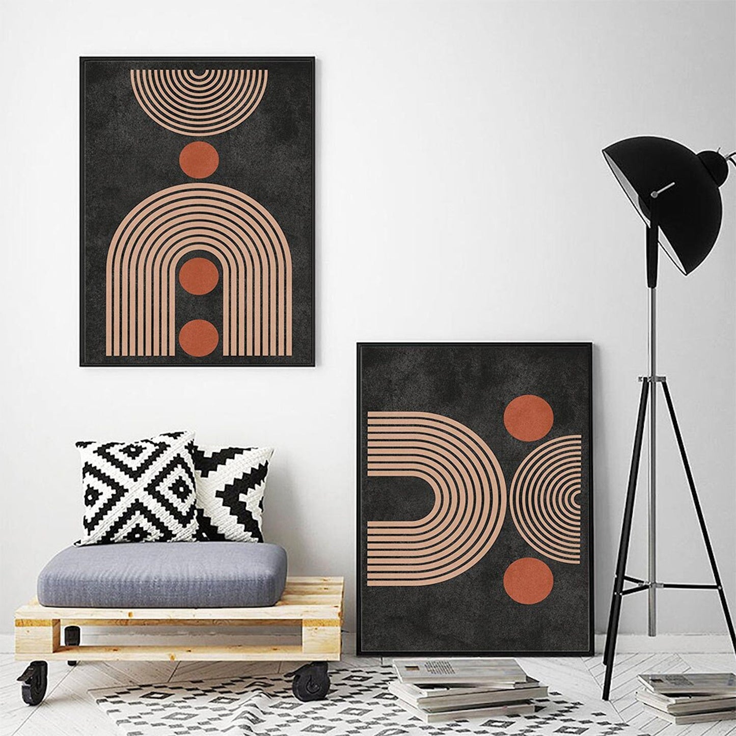 Poster boho semicircle arch lines shape and circles as a decorative print without a frame