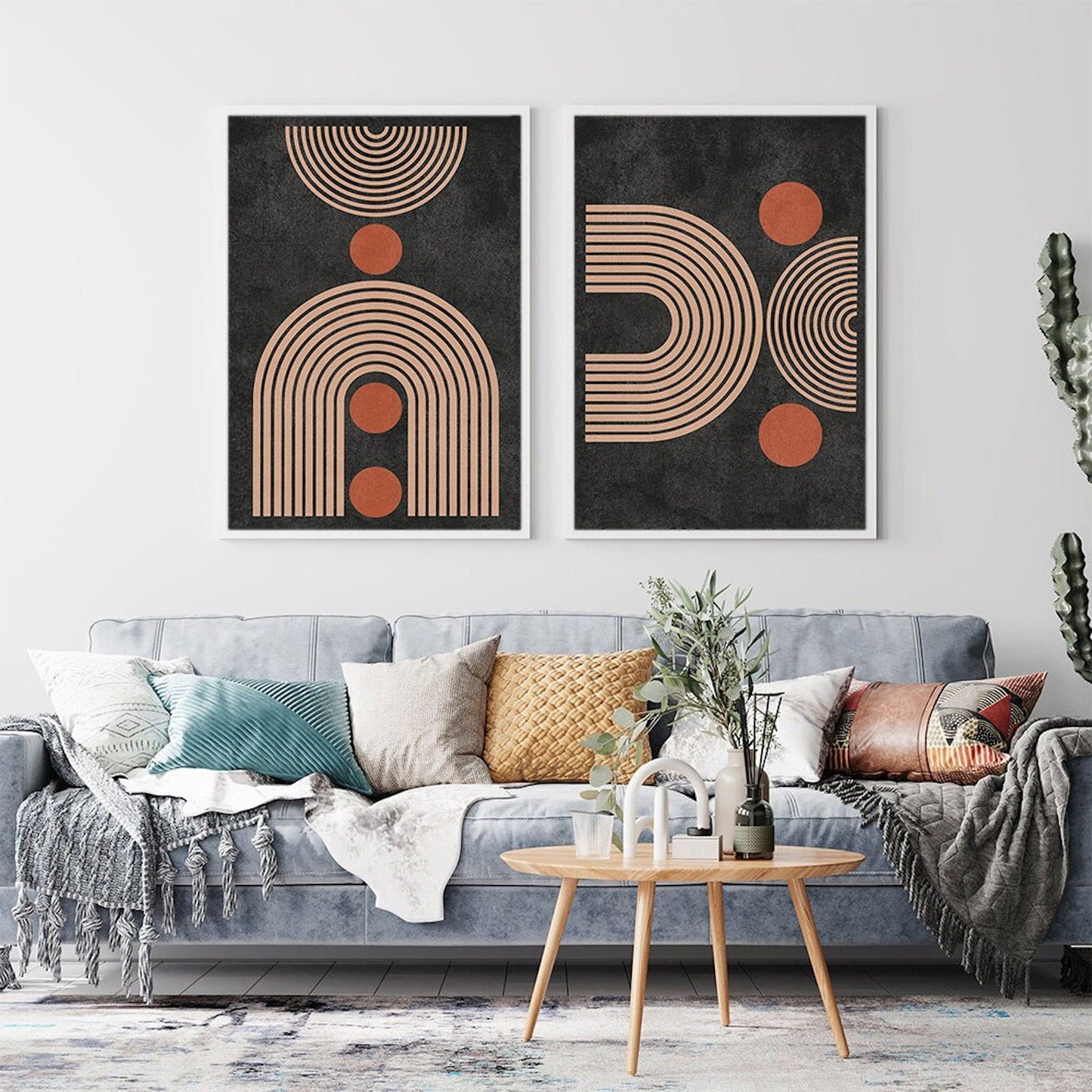 Poster boho semicircle arch lines shape and circles as a decorative print without a frame