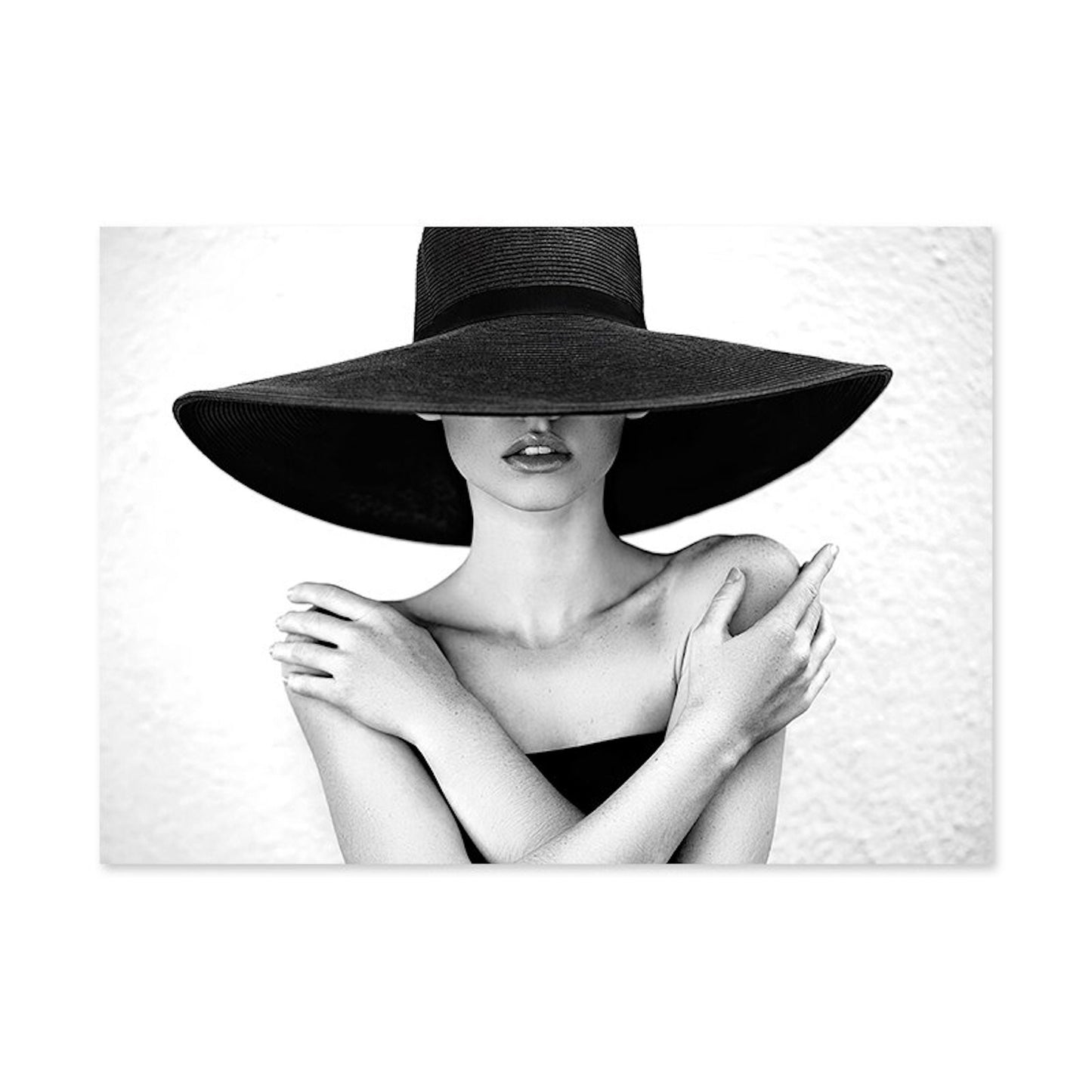 Poster boho model with hat and abstract shapes as a decorative print without a frame