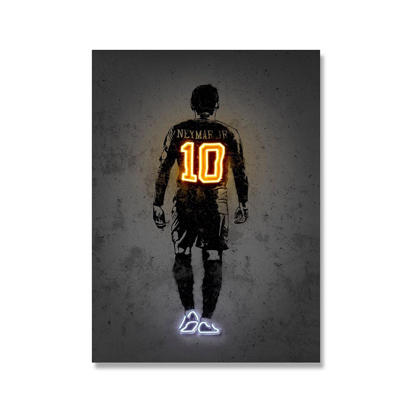 Poster Fußball Lionel Messi Nummer 10 Christiano Ronaldo 7 und Neymar Jr. 10 mit Neon Leucht Trikotnummer als Deko Print ohne Rahmen