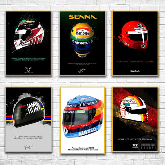 Poster Formula 1 driver helmets as a decorative print without a frame