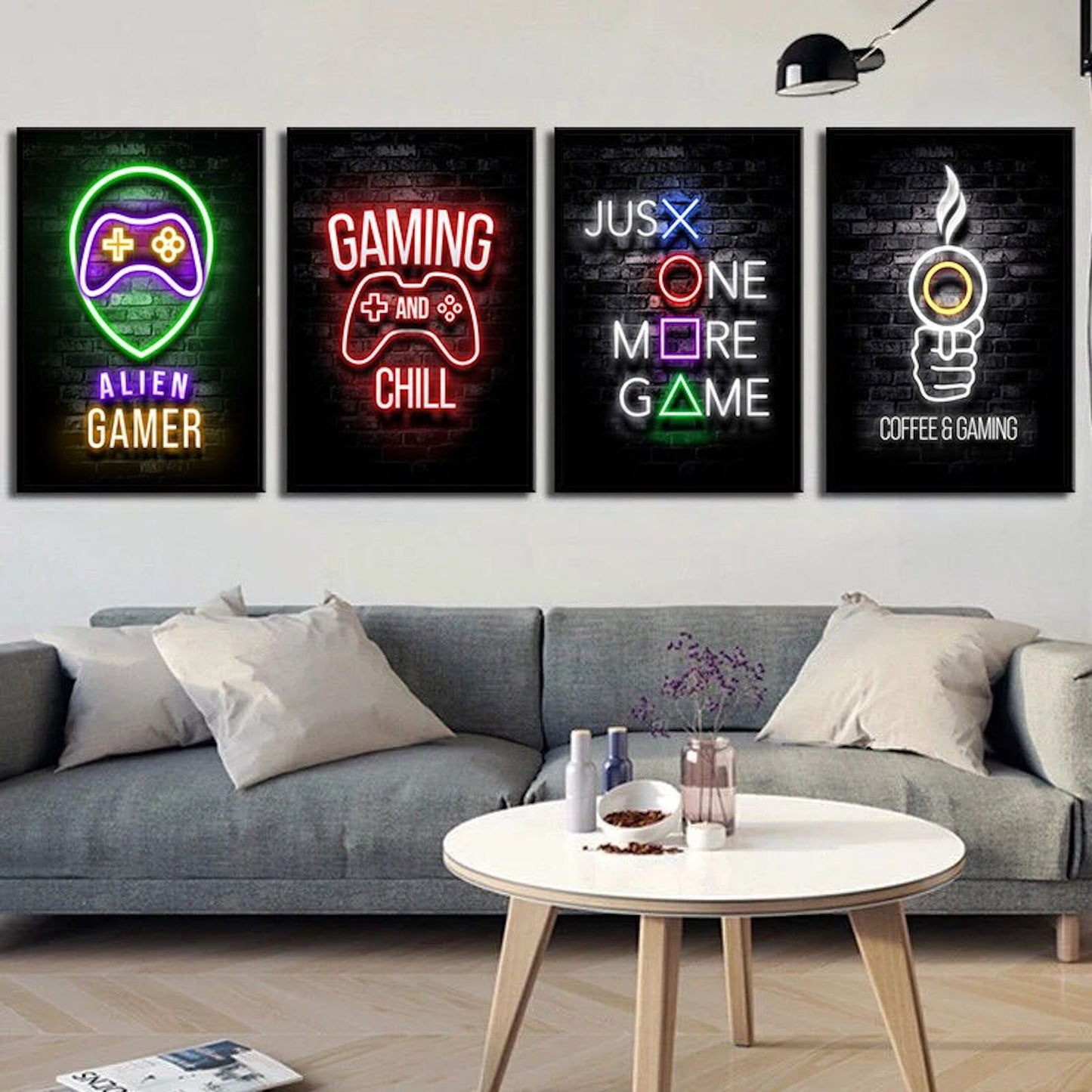 Poster Gamer coole Sprüche in Neon Farben als Deko Print ohne Rahmen