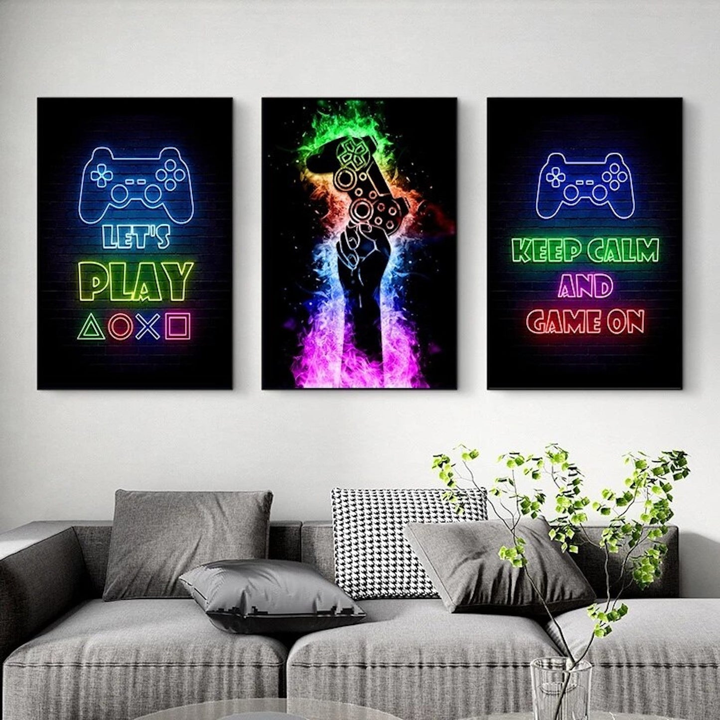 Poster Gamer PC &amp; Playstation in neon colors and cool sayings for gamers as a decorative print without a frame