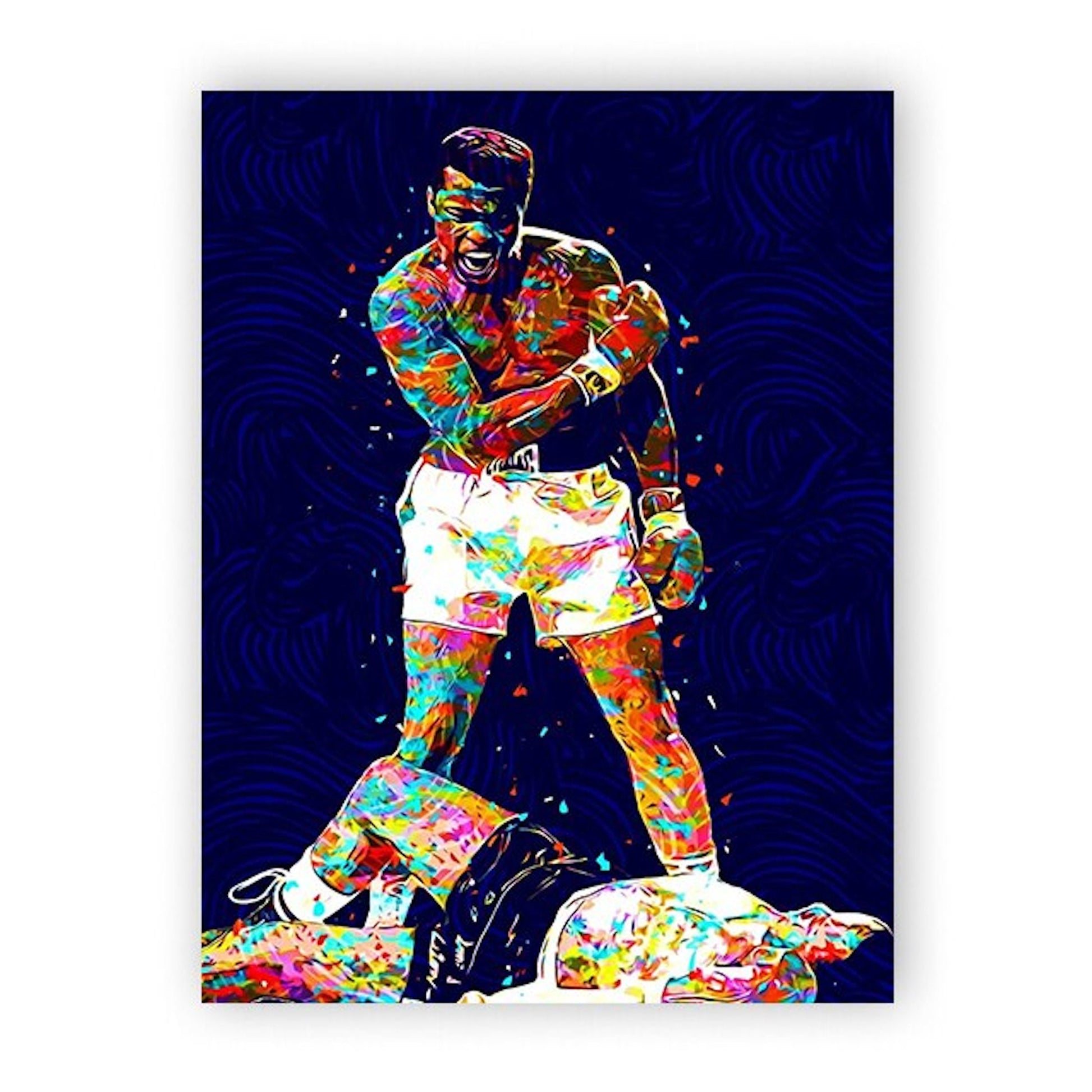 Farbintensives, modernes Poster von Muhammad Ali mit künstlerischem Design, verkauft von justgoodmood, Größter aller Zeiten.