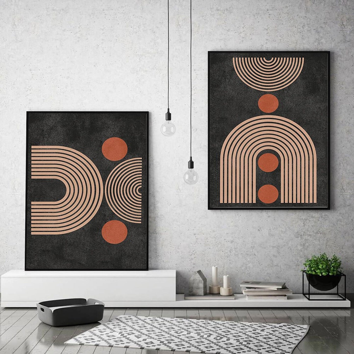 Poster boho semicircle arch lines shape and circles as a decorative print without a frame