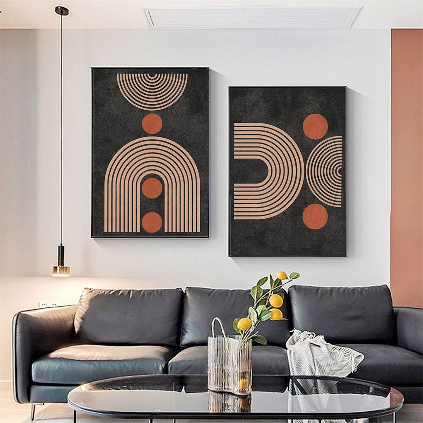 Poster boho semicircle arch lines shape and circles as a decorative print without a frame