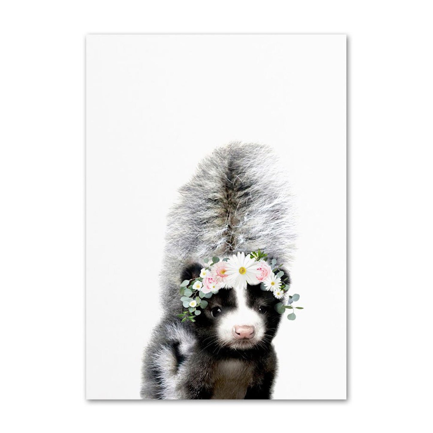Poster Kinder Tiere mit Blumenkranz Schaaf Eichhörnchen und Eule als Deko Print ohne Rahmen
