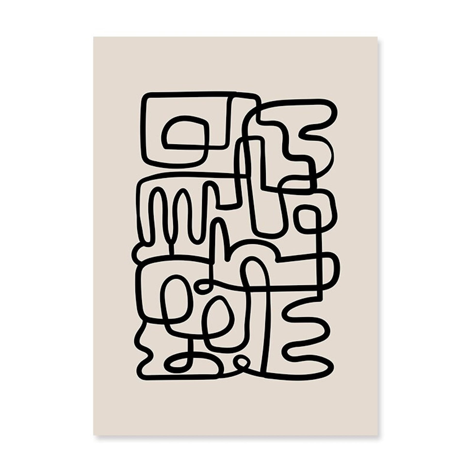 Ein minimalistisches Poster mit abstrakten Linienformen in Schwarz auf beigem Hintergrund, gestaltet von justgoodmood - Matisse Cut Outs als Deko Print ohne Rahmen, ideal für moderne Wohnräume.