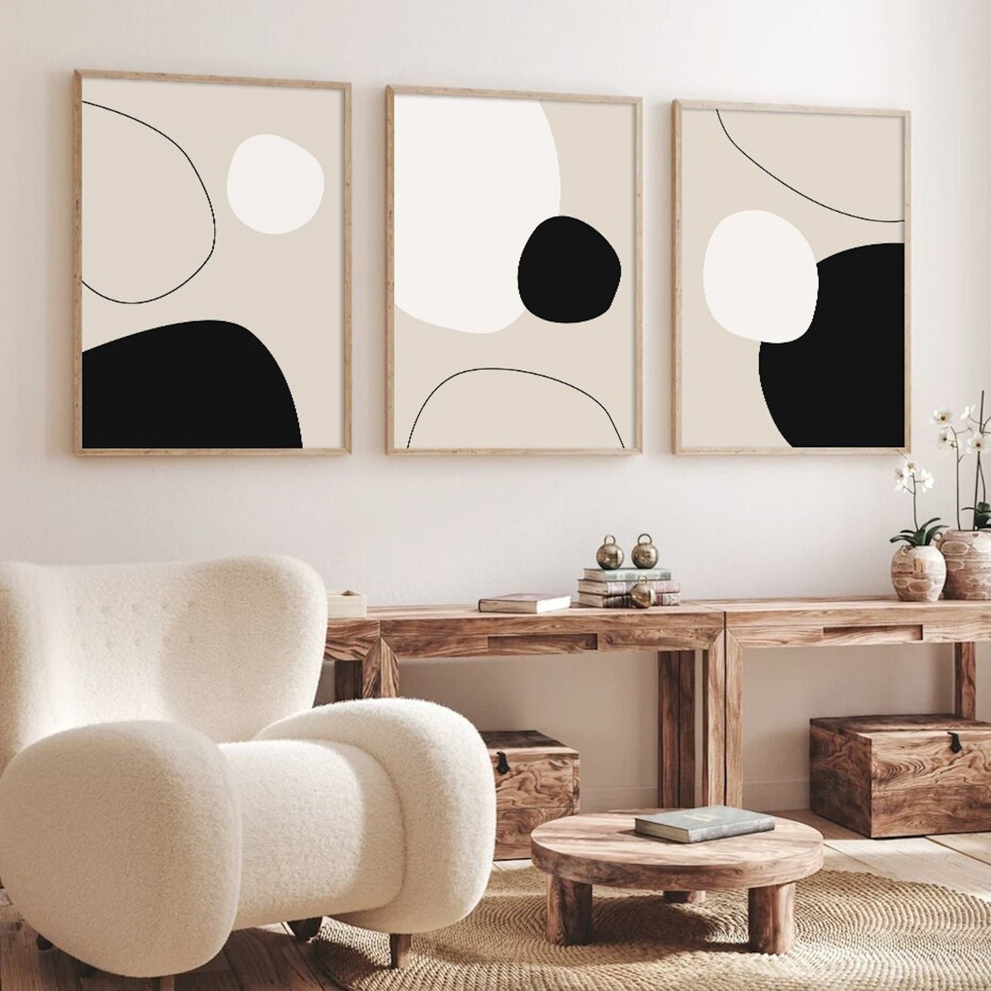 Poster circular lines and arcs in beige and black as a decorative print without a frame