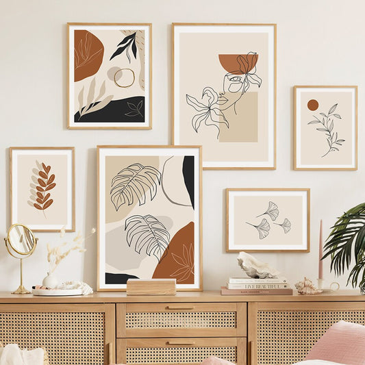 Poster Monstera Leaves and Plant Leaves Abstract Boho as a decorative print without a frame