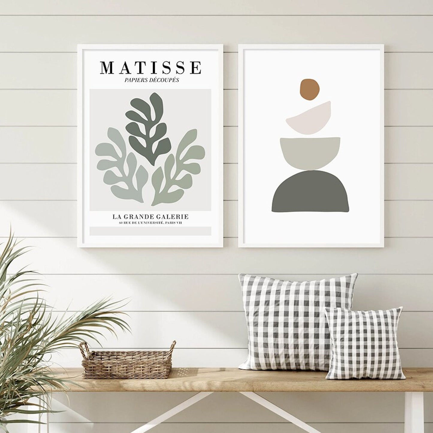 Poster Stein Stapel Abstrakte Form und Blumen Zweige Abstrakt Boho als Deko Print ohne Rahmen