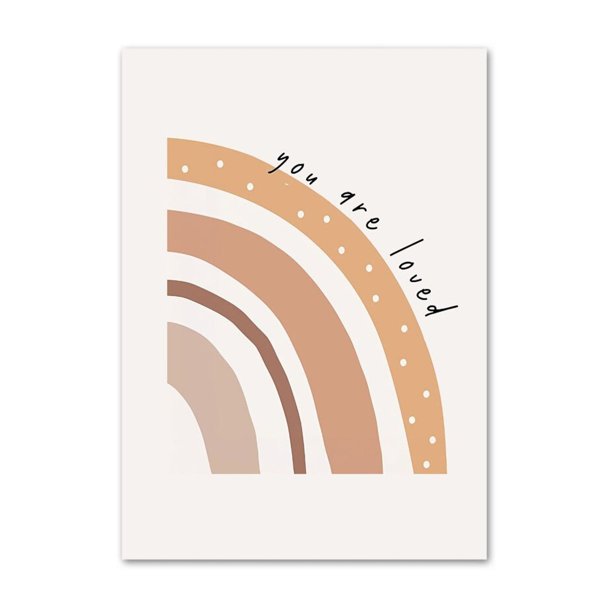 Fröhliches Wandposter mit einem Regenbogen und der Aufschrift 'you are loved', ideal für Kinderzimmer-Dekoration, von justgoodmood.