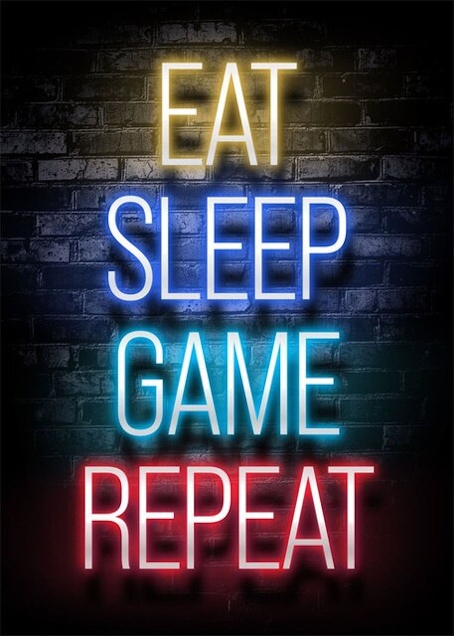 Poster Gamer Playstation cool sayings in neon colors as a decorative print without a frame