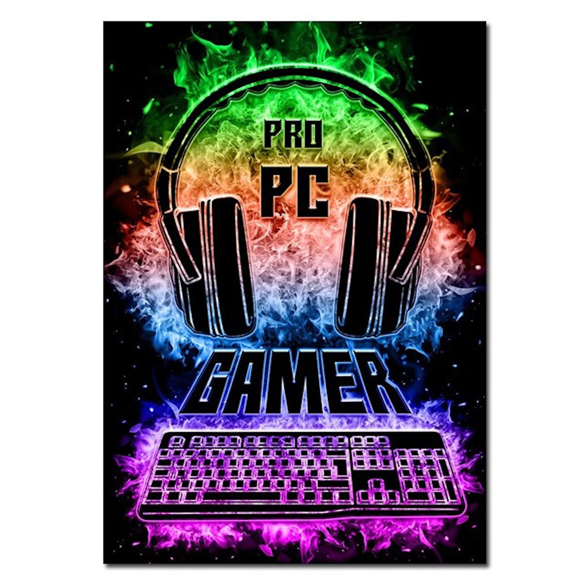 Poster Gamer PC & Playstation in neon colors and cool sayings for gamers as  a decorative print without a frame