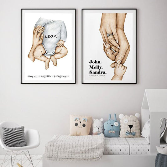 Poster Familie Personalisiert mit Händen Papa Mama Kinder und Baby als Deko Print ohne Rahmen