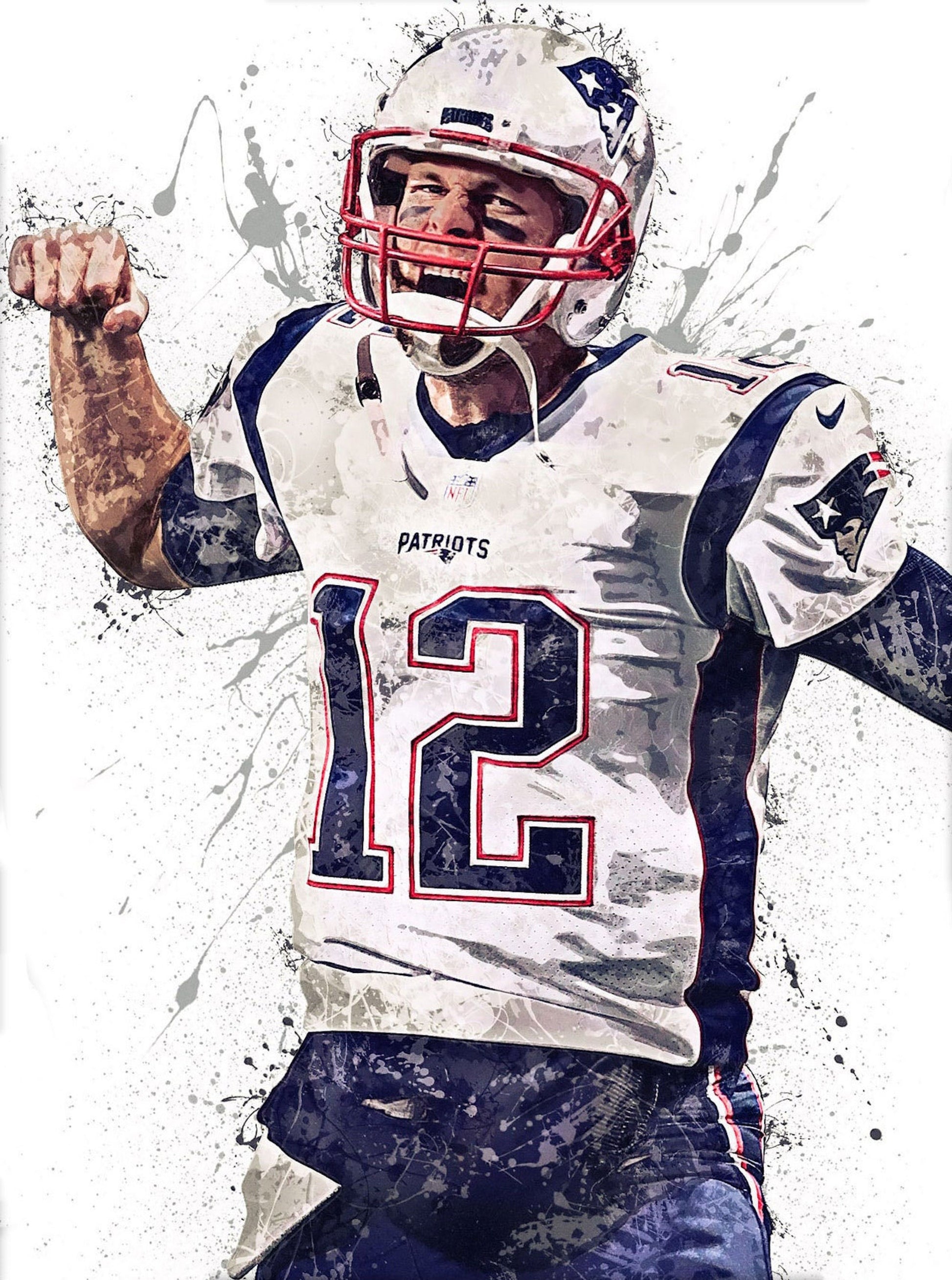 Actionreiches Poster von Tom Brady in Jubelpose, das die Leidenschaft für American Football einfängt. Perfekt zur Dekoration! - justgoodmood, Poster Football Spieler Tom Brady Superstar mit Champion Ringen als Deko Print ohne Rahmen