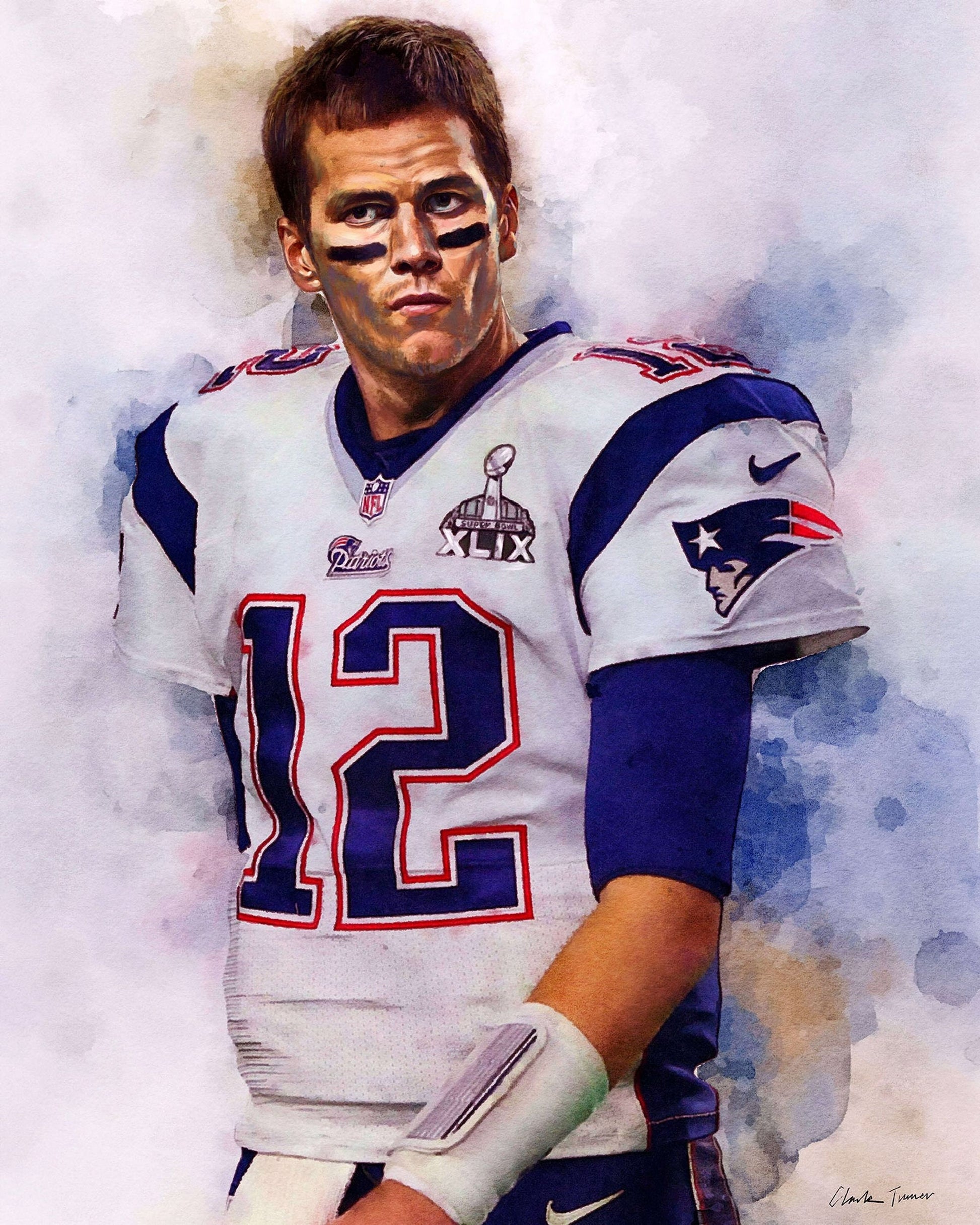 Faszinierendes Poster von Tom Brady in seinem Patriots-Trikot, perfekt für Fan-Sammler und Sport-Enthusiasten, angeboten von justgoodmood.