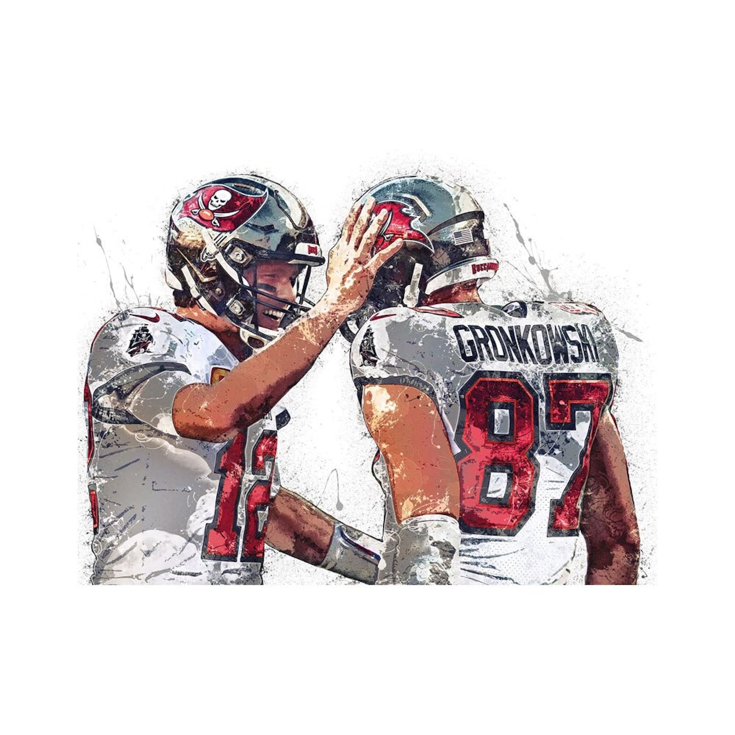 Poster football player Tom Brady &amp; Gronkowski American football superstars as a decorative print without a frame