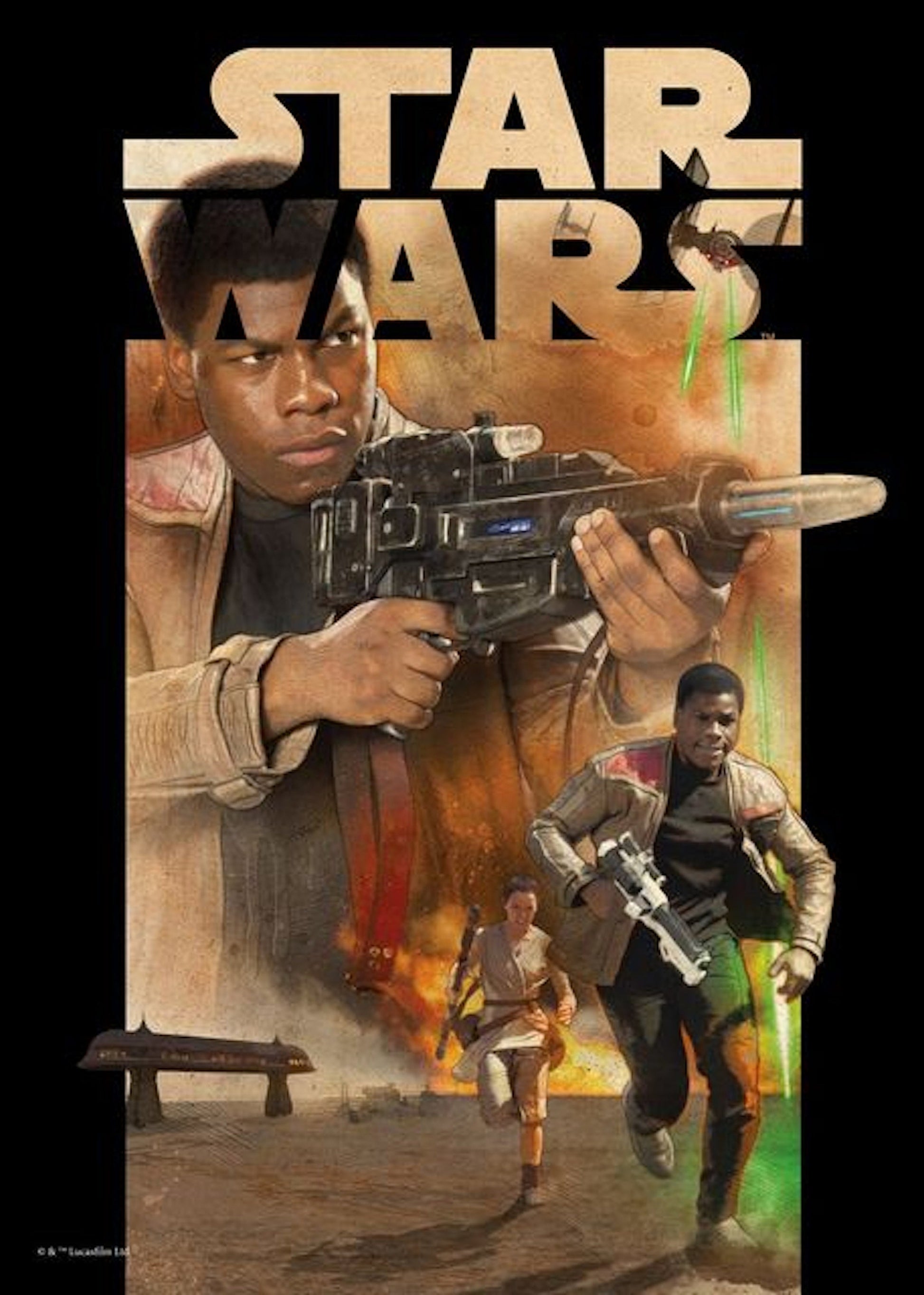 Filmplakat Star Wars mit Charakteren in actionreicher Pose, dazu passend als Deko Print ohne Rahmen von justgoodmood.