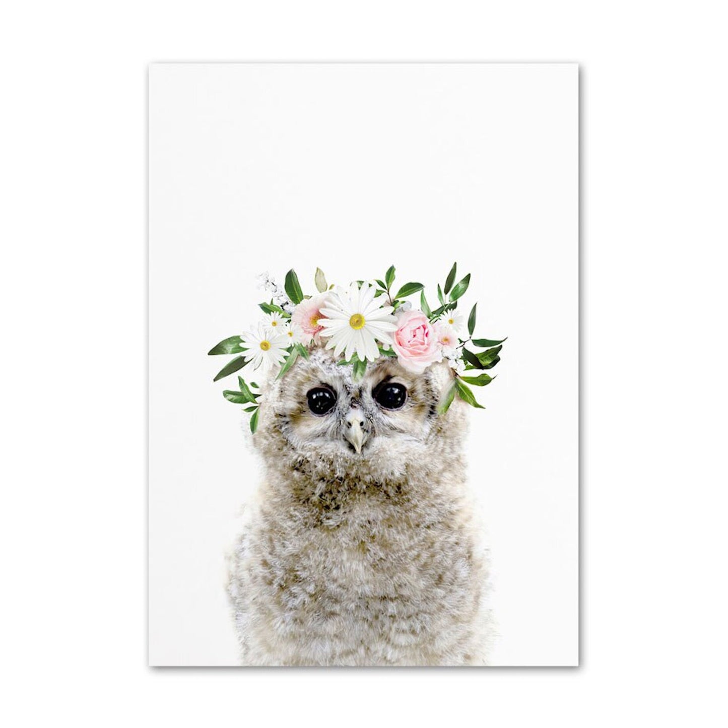 Poster Kinder Tiere mit Blumenkranz Schaaf Eichhörnchen und Eule als Deko Print ohne Rahmen
