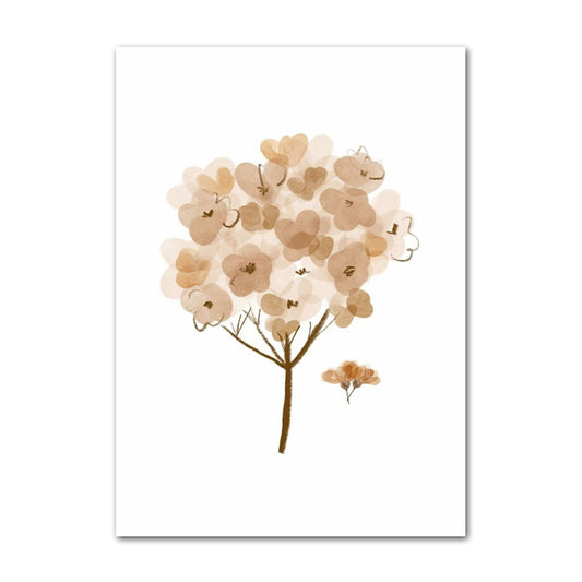 Kunstwerk mit einem zarten Baum und Blumen im Boho Stil. Poster Kinder süße Tiere von justgoodmood.
