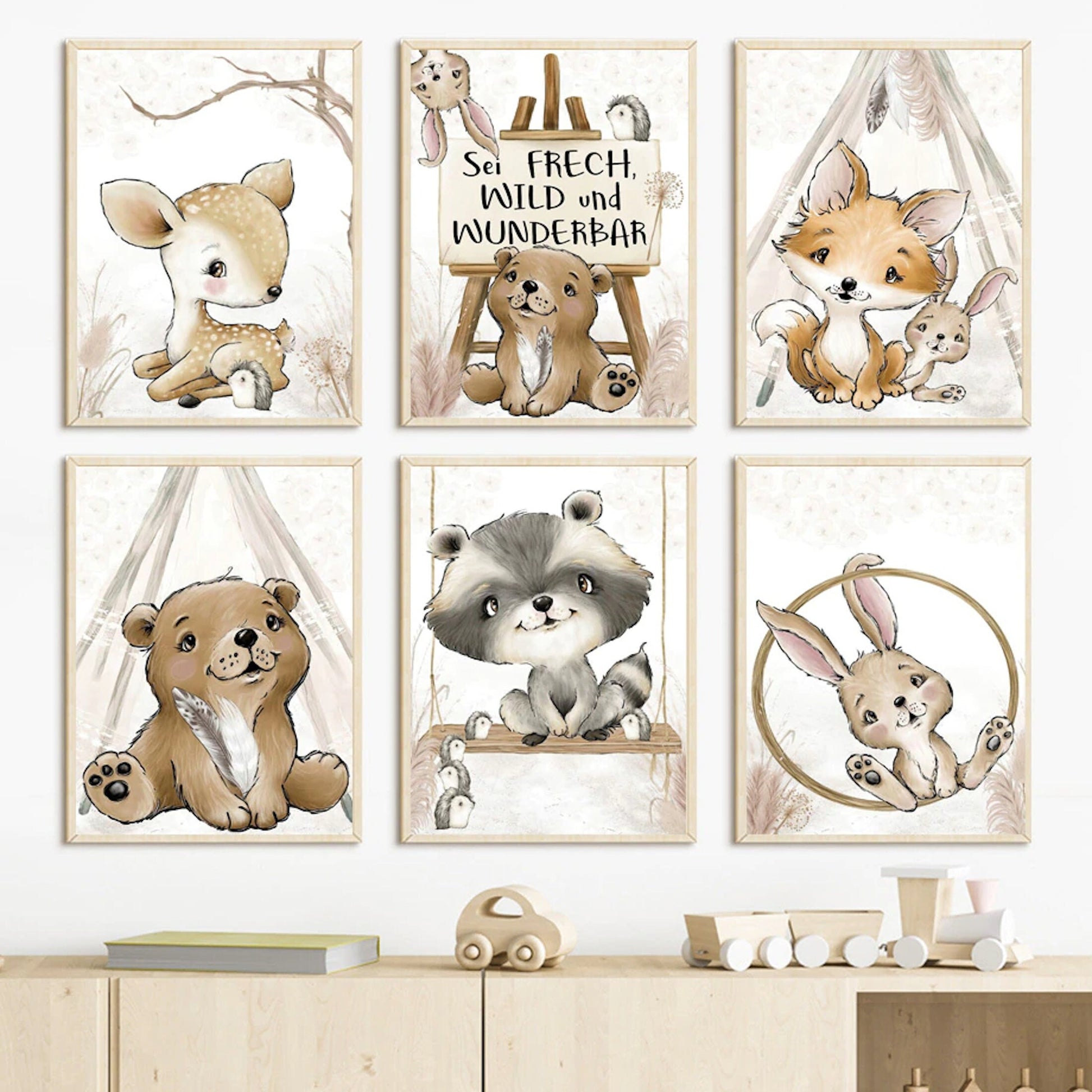 Poster Kinderzimmer Bilder Tiere Spruch Reh Bär und – justgoodmood Fre sei Fuchs Hase