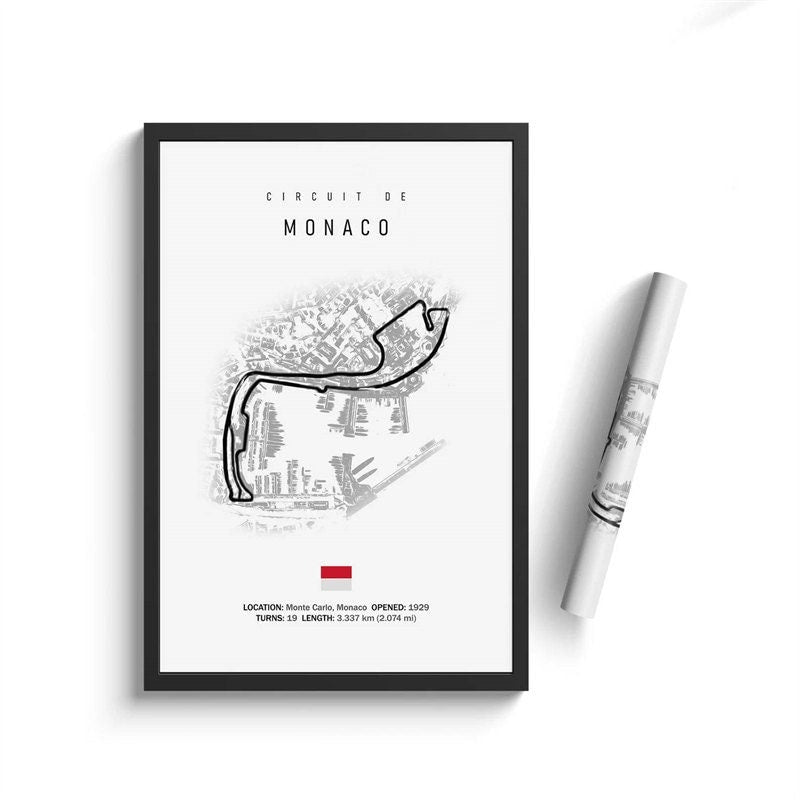 Das eindrucksvolle Poster des Circuit de Monaco, hergestellt von justgoodmood, aus dem Formel 1 Kalender 2025, bringt Motorsportflair in Ihr Zuhause.