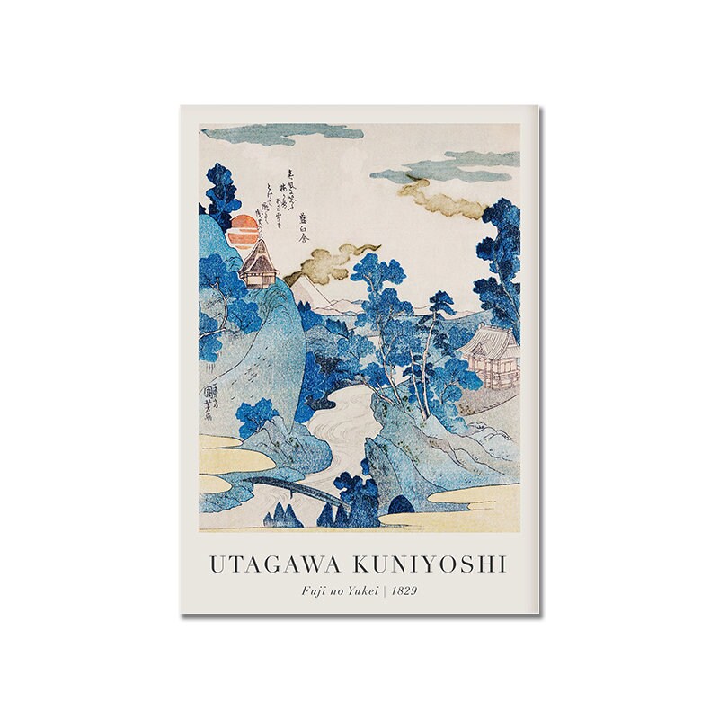 Poster Vintage Japanische Landschaft Abstrakte Meer Welle Traditionell als Deko Print ohne Rahmen