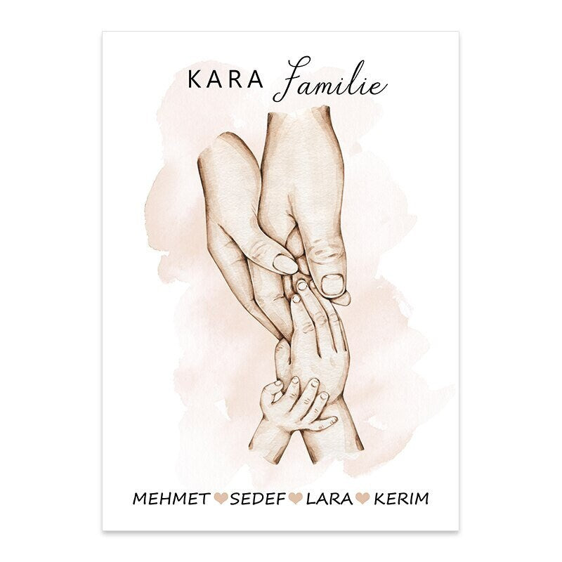 Personalisierte Familienposter von justgoodmood: Poster „Hände Halten“ mit Namen für eine liebevolle Wanddekoration
