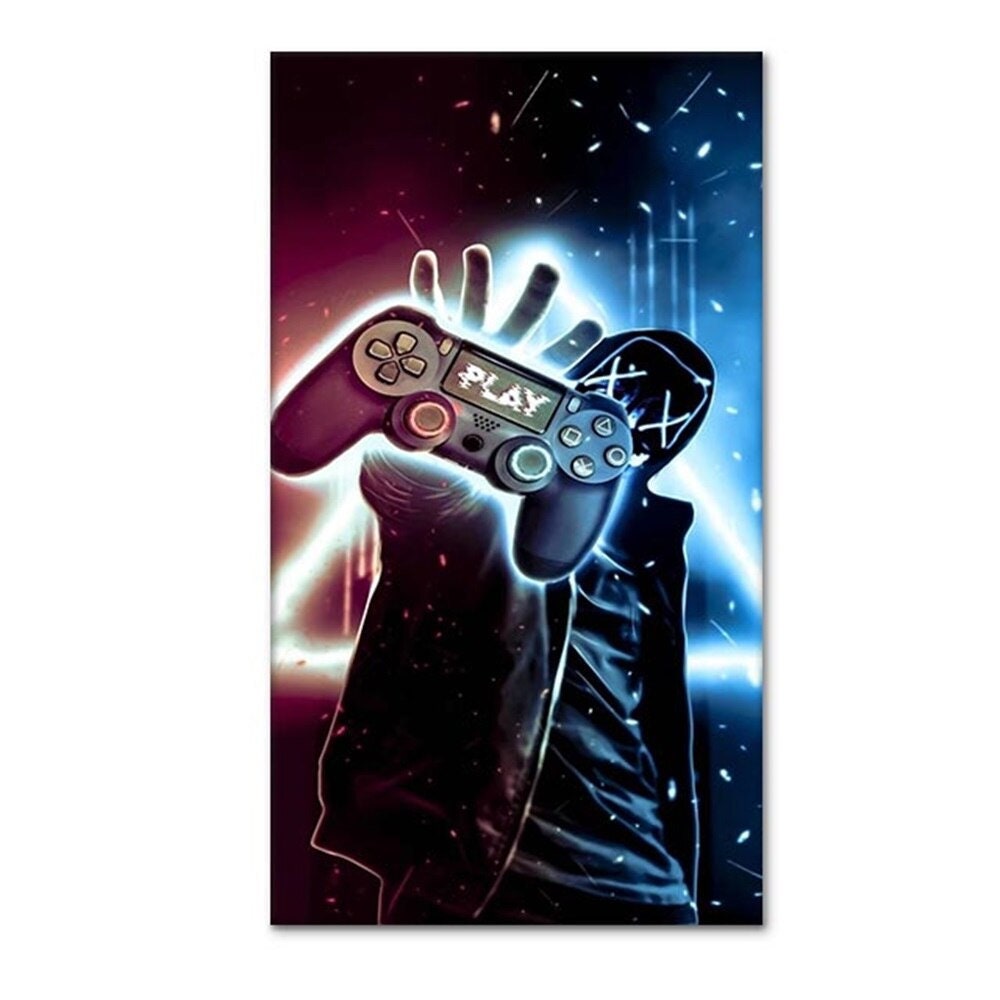 Poster Gamer Neonfarben mit Playstation Controller Gamepad als stylischer Deko Print ohne Rahmen