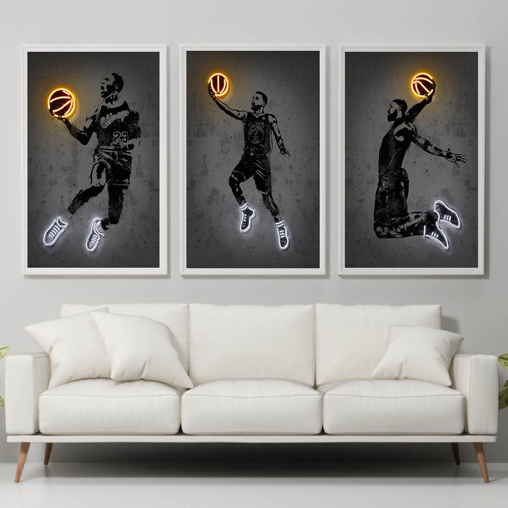 Poster Basketballspieler mit Neon Ball als Deko Print ohne Rahmen