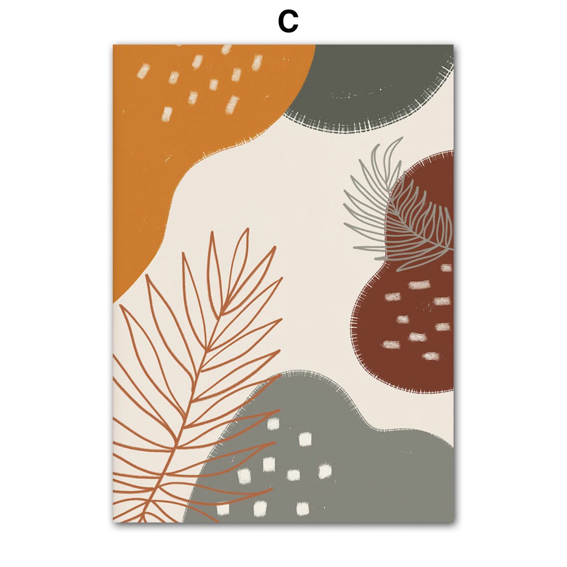 Kunstdruck C von justgoodmood, Teil des Posters "Boho Abstrakt Boho I Berge Sonne". Lebendige Darstellung mit bunten Formen und Pflanzenmotiven, die Frische und Lebendigkeit in jeden Raum bringt.