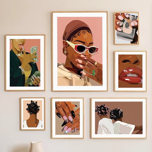 Buntes Wandbild-Set mit Hip Hop Motiven, ideal für Wohnzimmer und Schlafzimmer, von justgoodmood, Poster Hip Hop Schmuck Mode.