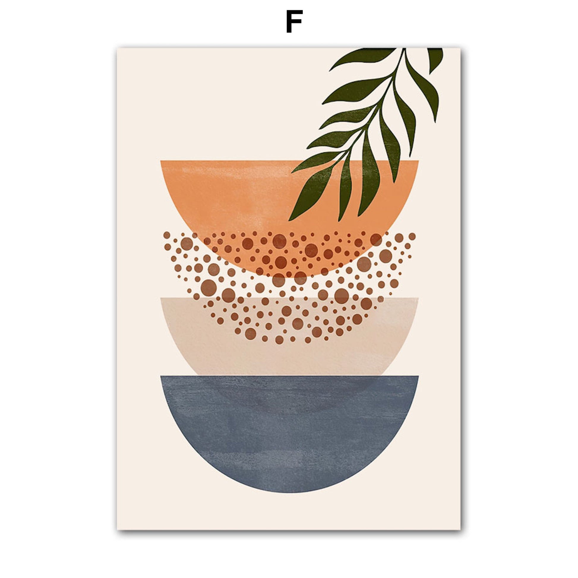 Boho Abstrakt Boho I Berge Sonne Poster von justgoodmood. Ansprechendes Kunstwerk mit bunten Schalen und Pflanzen, perfekt für kreative Wandgestaltung.