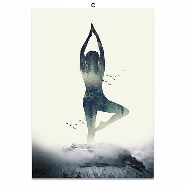 Yoga Silhouette in Natur Motiven - Poster Yoga Profi Stellungen von justgoodmood, das perfekte Deko-Element für Fitnessliebhaber!