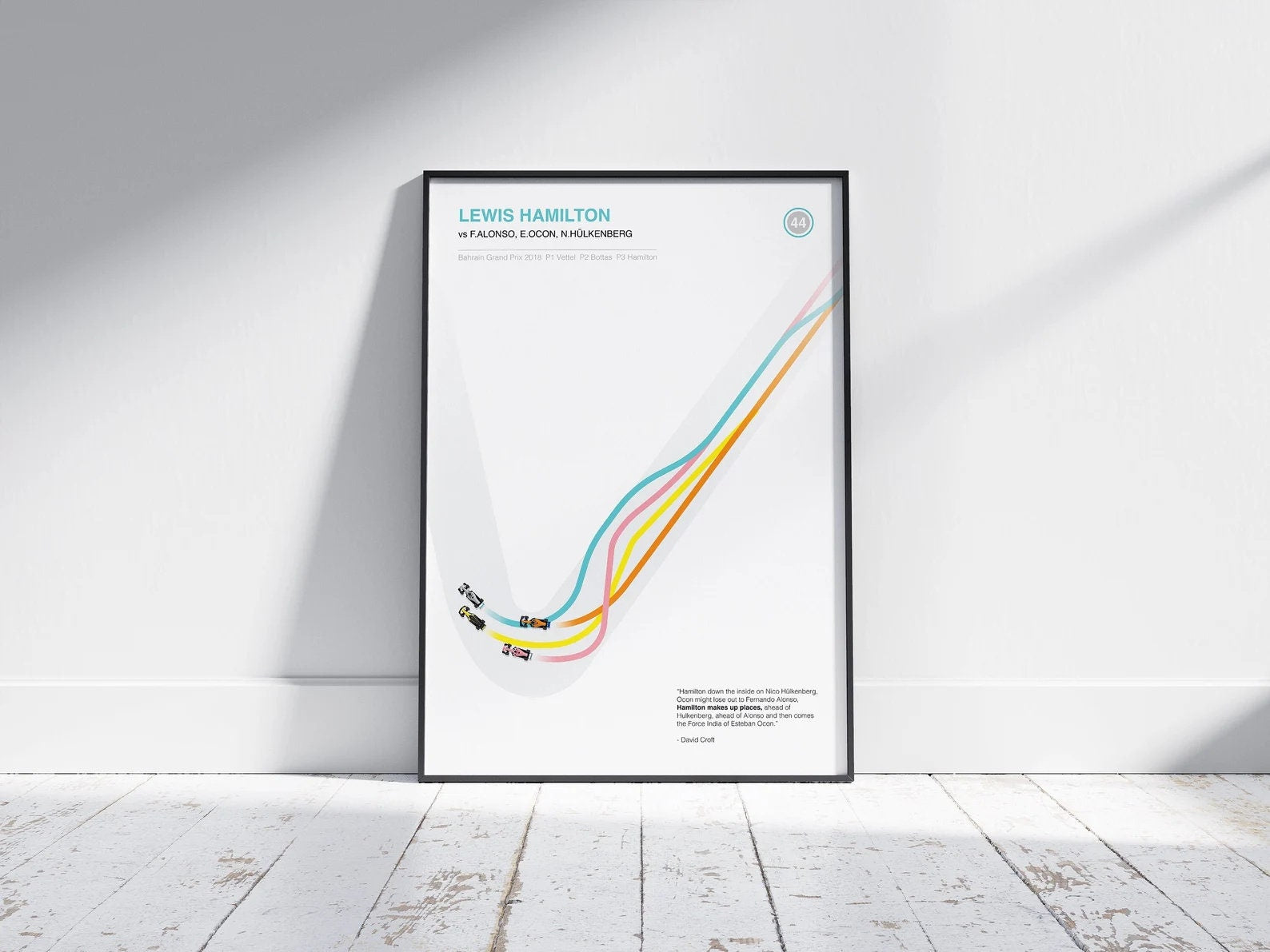 Fesselndes Formel 1 Poster von justgoodmood - Lewis Hamilton vs Fernando Alonso, zeigt spannende Rennsituationen, eine ideale Wanddekoration für Motorsport-Liebhaber.