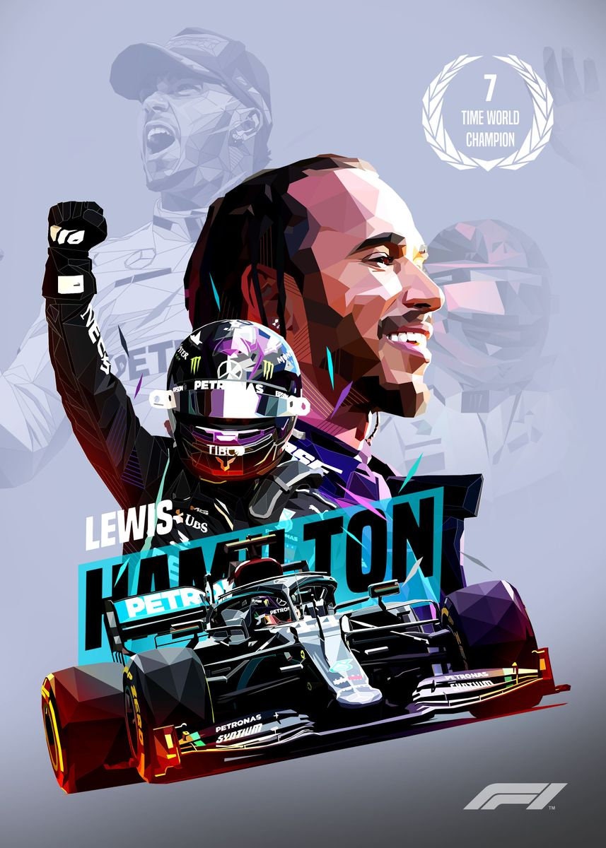 Begeisterndes Poster von Lewis Hamilton, dem 7-fachen Formel 1 Weltmeister, im grafischen Stil. Dieses Deko Print ohne Rahmen von justgoodmood bringt den Motorsport-Zauber in jedes Zuhause und ist ein Muss für Formel 1 Fans!