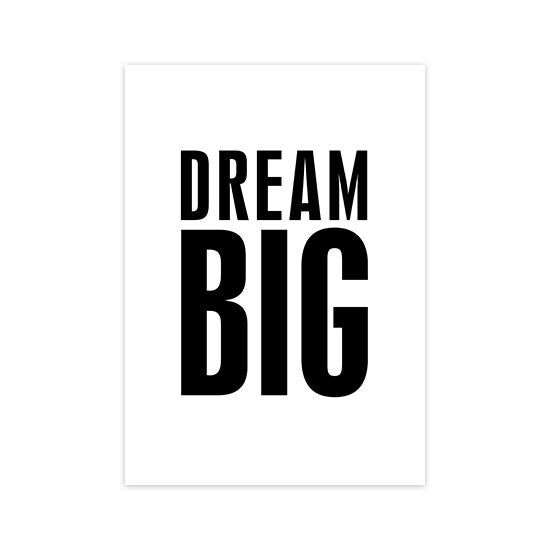 Inspirierendes Poster 'Abstrakt Schwarz Beige' von justgoodmood, mit dem motivierenden Schriftzug 'DREAM BIG' in fetter Schrift auf weißem Hintergrund.