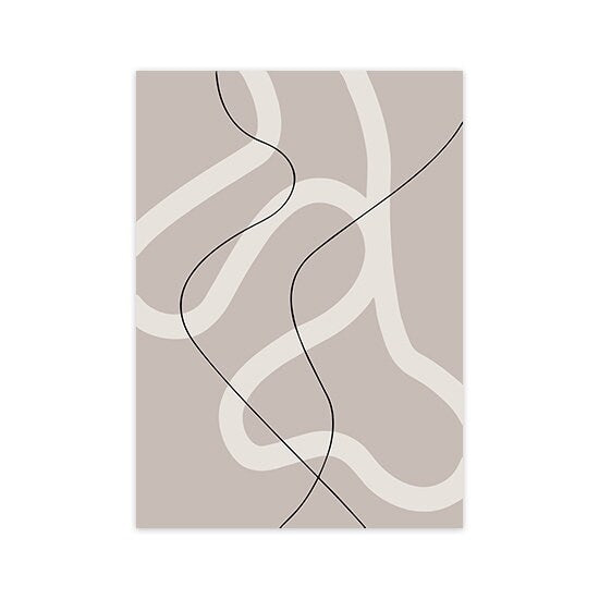 Minimalistisches Design des Posters 'Abstrakt Schwarz Beige' von justgoodmood, mit sanften Linien in Beige und Schwarz für eine kreative Wohnatmosphäre.
