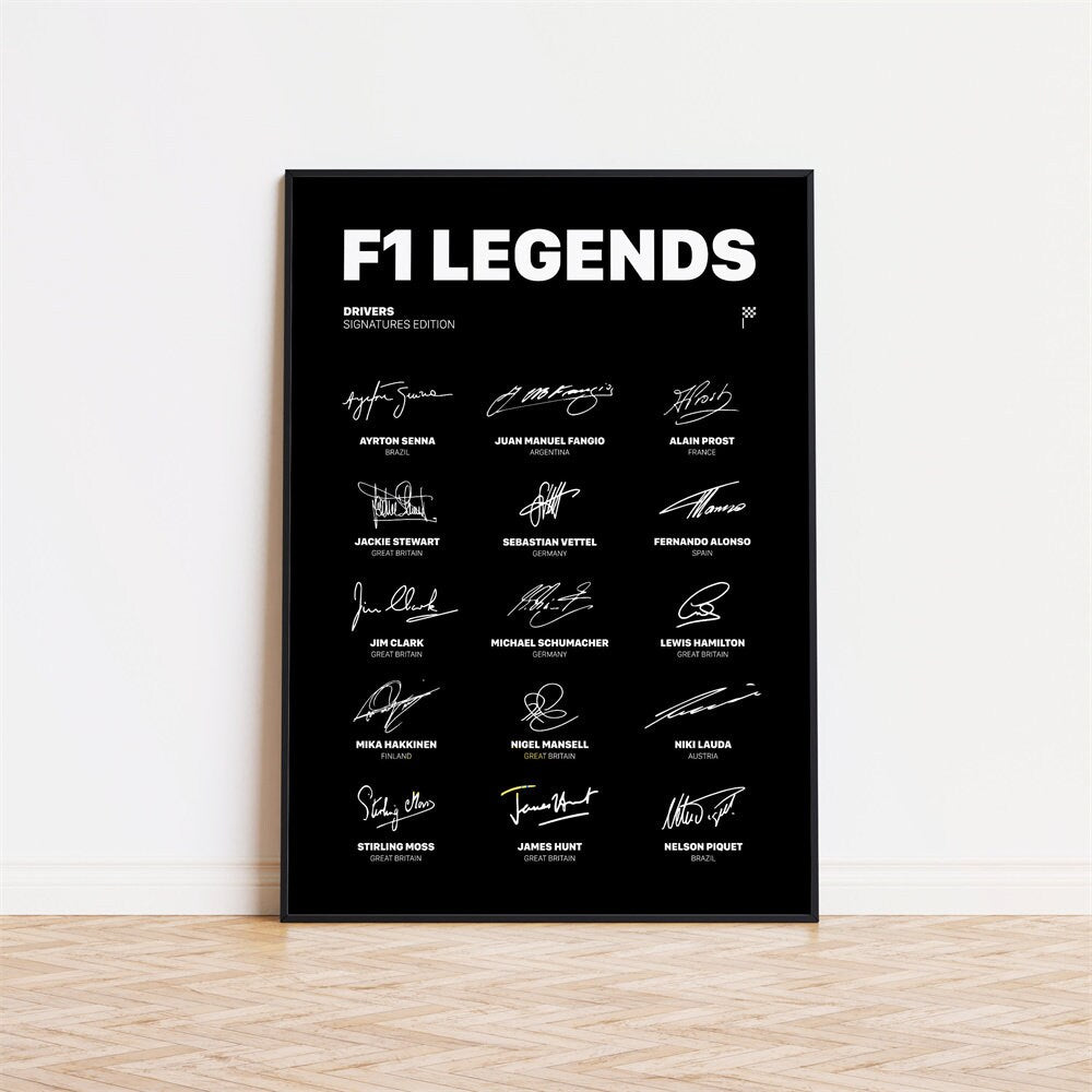 Poster Formel 1 Rennfahrer Legenden Unterschiften I  Deko Print ohne Rahmen