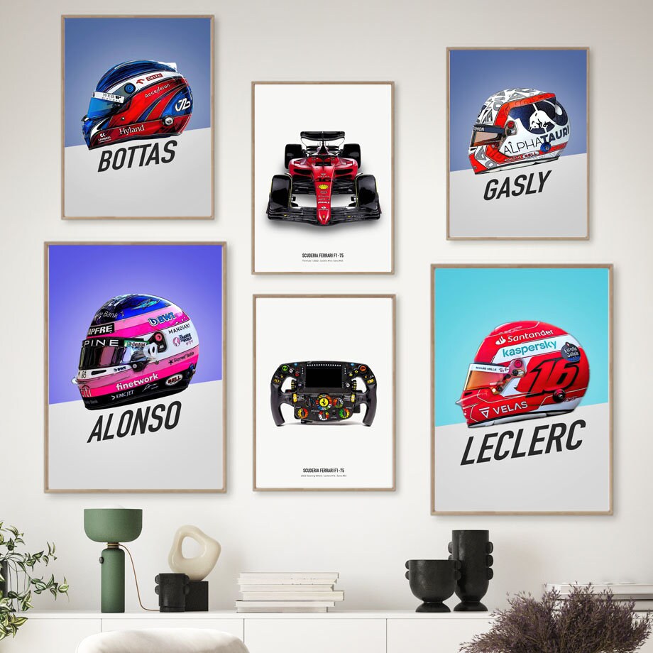 Poster Formel 1 Rennwagen Helm Rennfahrername I Deko Print ohne Rahmen