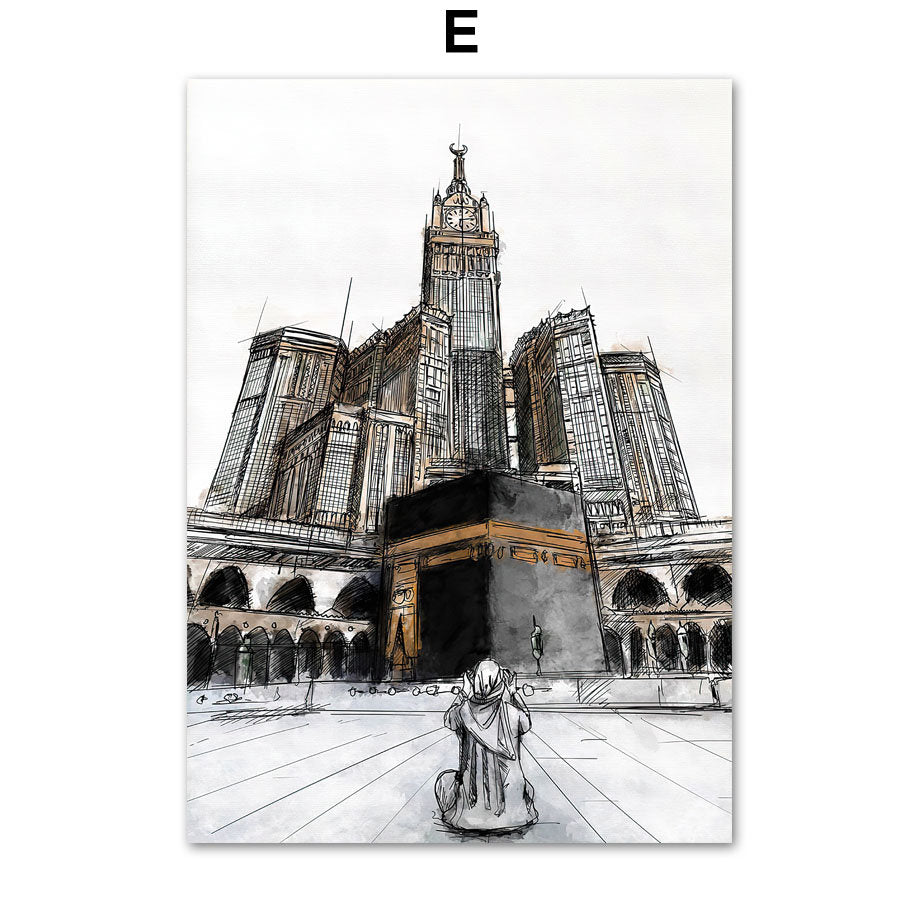 Ausdrucksstarkes Poster der Kaaba in Mekka, das Spiritualität und Tradition verkörpert, ideal für jedes Wohnambiente. Kunstwerk von justgoodmood, Titel: "Poster Islam Kaaba Koran".